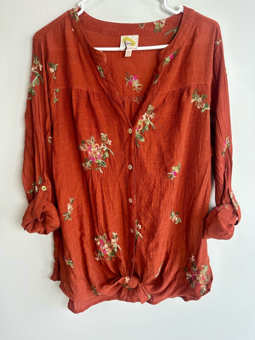 Anthropologie fig and flower Boho Floral Women's Top - Rust 2X Embroidered